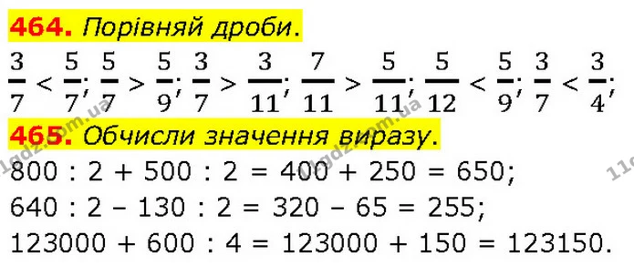 464. Порівняй дроби. — ГДЗ Математика 4 клас Бевз 1 та 2 частини