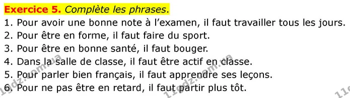 Exercice 5. Complète les phrases. — ГДЗ Французька мова 7 клас Чумак