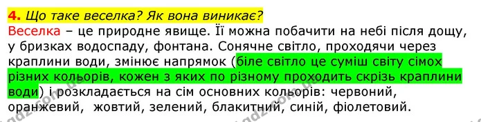 4. Що таке веселка? Як вона виникає? — ГДЗ Природознавство 5 клас Коршевнюк