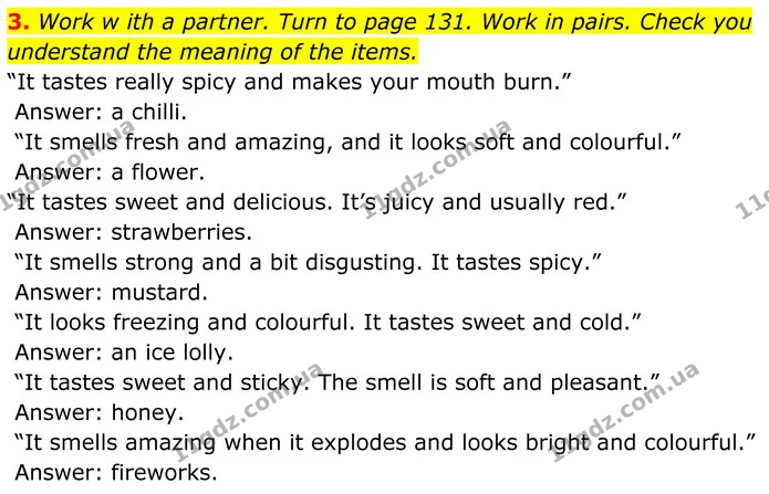 3. Work w ith a partner. Turn to page 131. Work in pairs. Check you understand the meaning of the items. — ГДЗ Англійська мова 8 клас Стайрінг (Prepare)