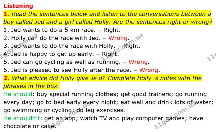 1. Read the sentences below and listen to the conversations between a boy called Jed and a girl called Holly. Are the sentences right — ГДЗ Англійська мова 6 клас Коста (Prepare 6)