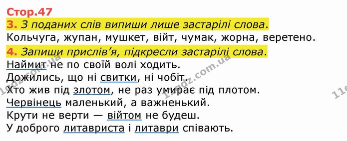 3. З поданих слів випиши лише застарілі слова. — ГДЗ Українська мова 4 клас Вашуленко 2021 (1 частина)
