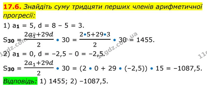 17.6. Знайдіть суму тридцяти перших членів арифметичної — ГДЗ Алгебра 9 клас Істер