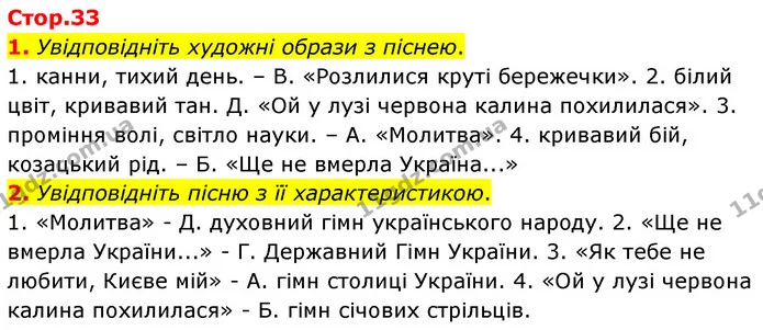 1. Увідповідніть художні образи з піснею. — ГДЗ Українська література 6 клас Авраменко 2023