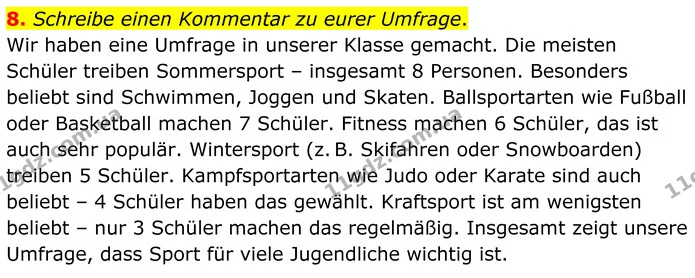 8. Schreibe einen Kommentar zu eurer Umfrage. — ГДЗ Німецька мова 8 клас Сотникова (2025) 4 рік