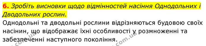 6. Зробіть висновки щодо відмінностей насіння Однодольних і Дводольних рослин. — ГДЗ Біологія 7 клас Тагліна