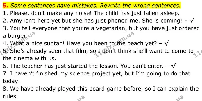 5. Some sentences have mistakes. Rewrite the wrong sentences. — ГДЗ зошит Grammar Англійська мова 8 клас Prepare 2025