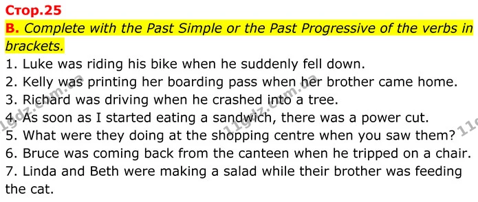 B. Complete with the Past Simple or the Past Progressive of the verbs in brackets. — ГДЗ граматика Англійська мова 7 клас Мітчелл