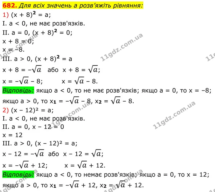 682. Для всіх значень a розв’яжіть рівняння: — ГДЗ Алгебра 8 клас Тарасенкова