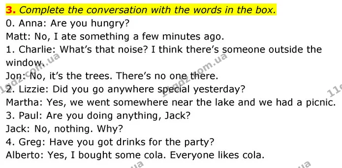 3. Complete the conversation with the words in the box. — ГДЗ Англійська мова 6 клас Коста (Prepare 6)