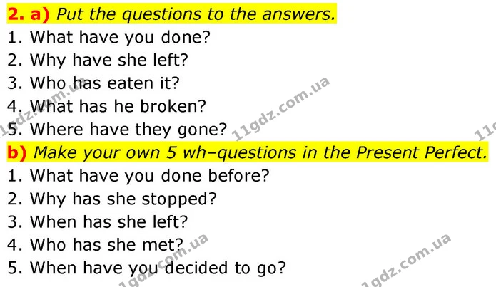 2. a) Put the questions to the answers. — ГДЗ Англійська мова 7 клас Карпюк