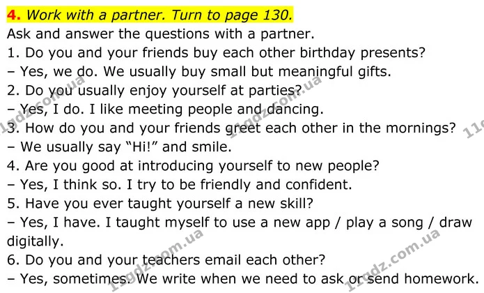4. Work with a partner. Turn to page 130. — ГДЗ Англійська мова 8 клас Стайрінг (Prepare)
