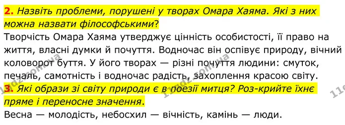 2. Назвіть проблеми, порушені у творах Омара Хаяма. Які з них можна назвати філософськими? — ГДЗ Зарубіжна література 8 клас Ніколенко