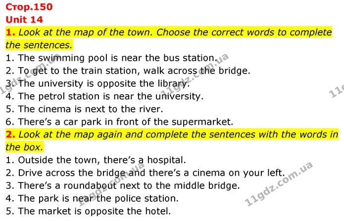 1. Look at the map of the town. Choose the correct words to complete the sentences. — ГДЗ Англійська мова 6 клас Коста (Prepare 6)