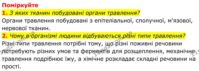 1. З яких тканин побудовані органи травлення? — ГДЗ Біологія 8 клас Балан