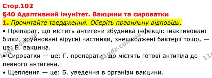 1. Прочитайте твердження. Оберіть правильну відповідь. — ГДЗ Робочий зошит Біологія 8 клас Тагліна (2025)