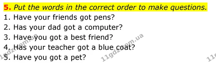 5. Put the words in the correct order to make questions. — ГДЗ робочий зошит Англійська мова 6 клас Prepare