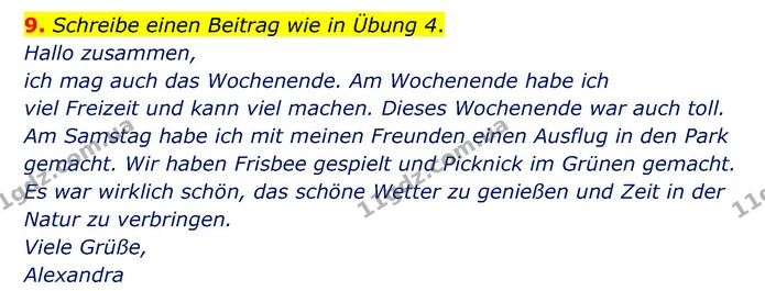 9. Schreibe einen Beitrag wie in Übung 4. — ГДЗ Німецька мова 6 клас Сотникова 2 рік (2023)