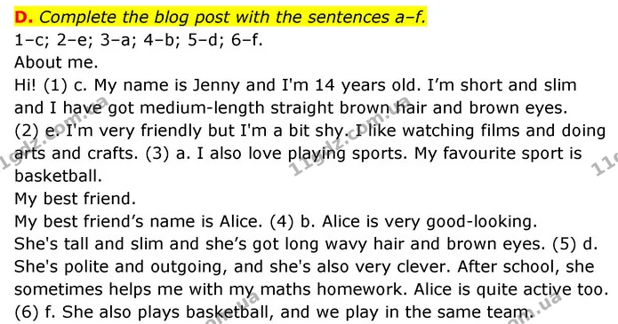 D. Complete the blog post with the sentences a–f. — ГДЗ Робочий зошит Англійська мова 6 клас Мітчелл