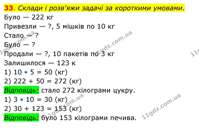 33. Склади і розв'яжи задачі за короткими умовами. — ГДЗ Математика 3 клас Бевз 2 частина