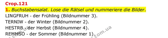 1. Buchstabensalat. Lose die Rätsel und nummeriere die Bilder. — ГДЗ Німецька мова 6 клас Сотникова 2 рік (2023)