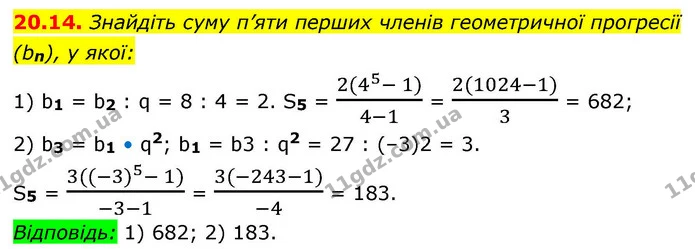 20.14. Знайдіть суму п’яти перших членів геометричної прогресії — ГДЗ Алгебра 9 клас Істер