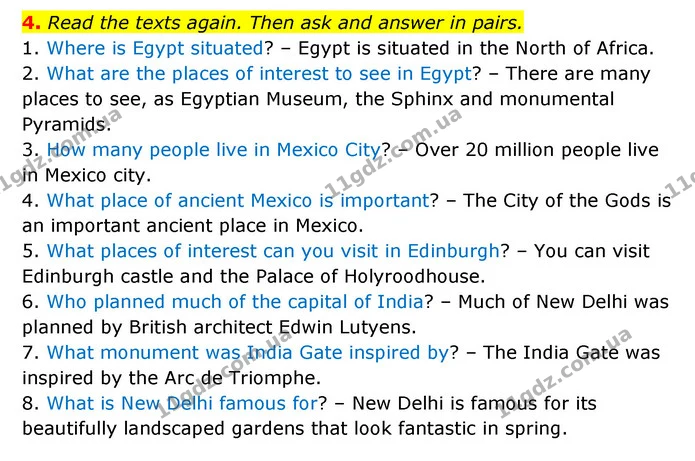 4. Read the texts again. Then ask and answer in pairs. — ГДЗ Англійська мова 6 клас Карпюк 2023