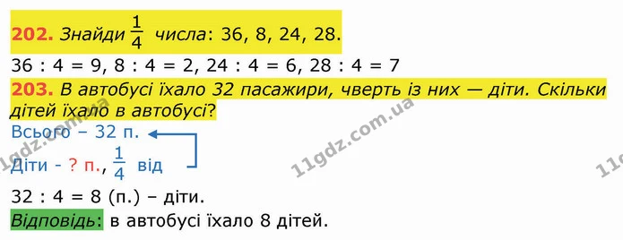 202. Знайди числа: 36, 8, 24, 28. — ГДЗ Математика 3 клас Листопад 1-2 ч.