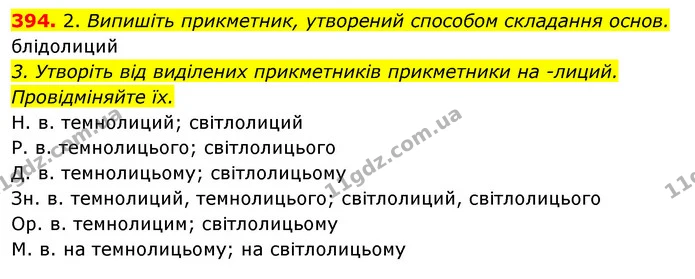 394. 2. Випишіть прикметник, утворений способом складання основ. — ГДЗ Відповіді Українська мова 6 клас Єрмоленко