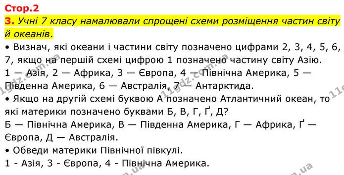 3. Учні 7 класу намалювали спрощені схеми розміщення частин світу й океанів. — ГДЗ робочий зошит Географія 7 клас Гільберг
