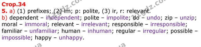 5. a) (1) prefixes; (2) im; p: polite, (3) ir, r: relevant. — ГДЗ Робочий зошит Англійська мова 11 клас Карпюк