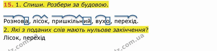 15. 1. Спиши. Розбери за будовою. — ГДЗ Українська мова та читання 4 клас Коваленко