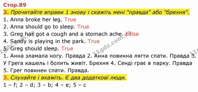 2. Прочитайте вправи 1 знову і скажіть мені "правда" або "брехня". — ГДЗ Англійська мова 4 клас Мітчелл 2026