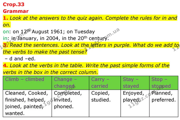 1. Look at the answers to the quiz again. Complete the rules for in and on. — ГДЗ Англійська мова 6 клас Коста (Prepare 6)