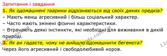 1. Як одомашнені тварини відрізняються від своїх диких предків? — ГДЗ Біологія 7 клас Тагліна