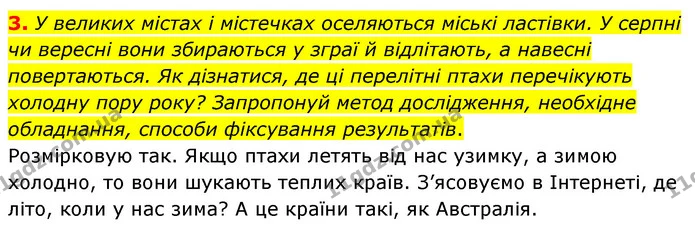 3. У великих містах і містечках оселяються міські ластівки. У серпні чи вересні вони збираються у зграї й відлітають, а навесні — ГДЗ Пізнаємо природу 6 клас Коршевнюк