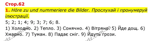 1. Höre zu und nummeriere die Bilder. Прослухай і пронумеруй ілюстрації. — ГДЗ Робочий зошит Німецька мова 6 клас Гоголєва
