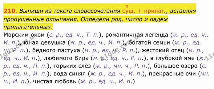 210. Выпиши из текста словосочетания сХущ. + прилаг., вставляя пропущенные окончания. Определи род, число и падеж прилагательных. — ГДЗ Русский язык и чтение 4 класс Лапшина 1 ч.