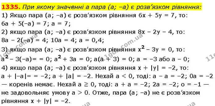 1335. При якому значенні a пара (a; –a) є розв’язком рівняння: — Алгебра 7 клас Мерзляк 2024