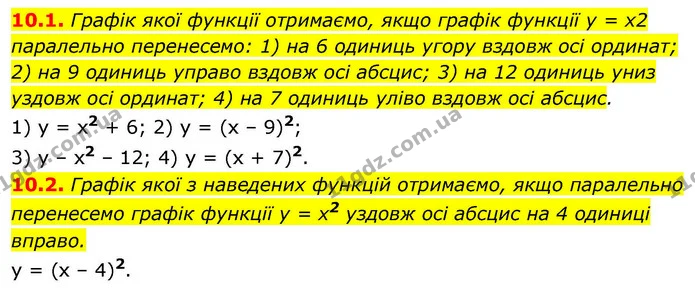 10.1. Графік якої функції отримаємо, якщо графік функції y = x2 — ГДЗ Алгебра 9 клас Мерзляк 2026