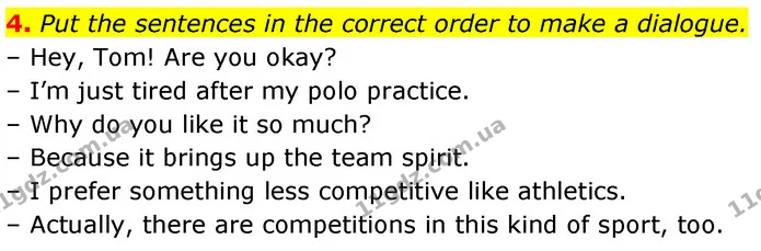 4. Put the sentences in the correct order to make a dialogue. — ГДЗ Англійська мова 7 клас Карпюк