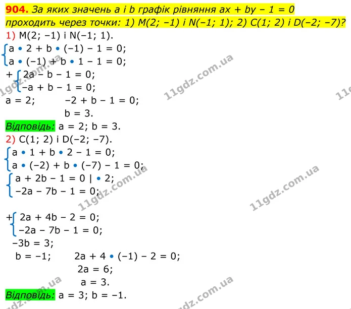 904. За яких значень а і b графік рівняння ах + by – 1 = 0 — ГДЗ Алгебра 7 клас Тарасенкова 2024