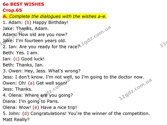 A. Complete the dialogues with the wishes a-e. — ГДЗ зошит Англійська мова 5 клас Мітчелл