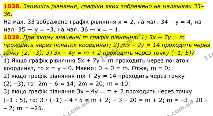 1038. Запишіть рівняння, графіки яких зображено на малюнках 33–36. — ГДЗ Алгебра 7 клас Істер 2020