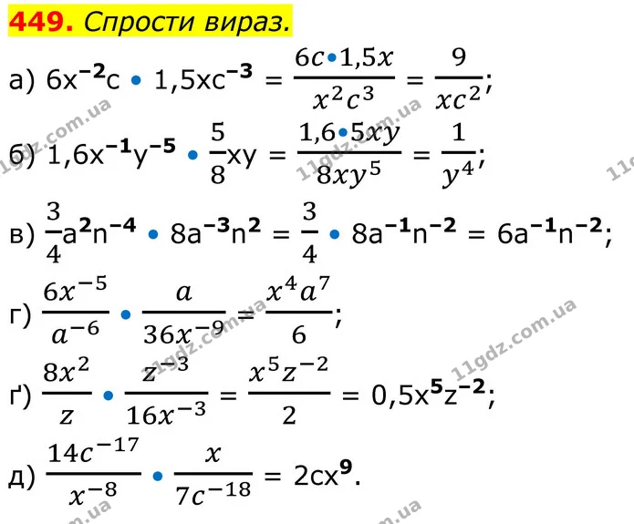 449. Спрости вираз. — ГДЗ Алгебра 8 клас Бевз