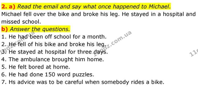 2. a) Read the email and say what once happened to Michael. — ГДЗ Англійська мова 7 клас Карпюк