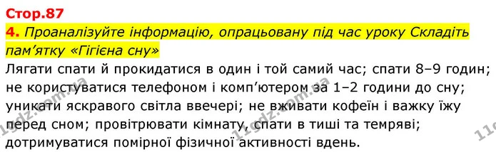 4. Проаналізуйте інформацію, опрацьовану під час уроку Складіть пам’ятку «Гігієна сну» — ГДЗ Робочий зошит Біологія 8 клас Кулініч