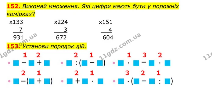 152. Виконай множення. Які цифри мають бути у порожніх комірках? — ГДЗ Математика 4 клас Бевз 1 та 2 частини