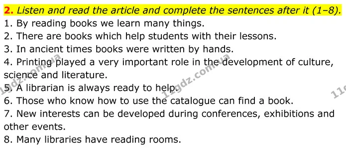 2. Listen and read the article and complete the sentences after it (1–8). — ГДЗ Англійська мова 8 клас Карпюк 2025