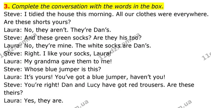 3. Complete the conversation with the words in the box. — ГДЗ Англійська мова 6 клас Коста (Prepare 6)
